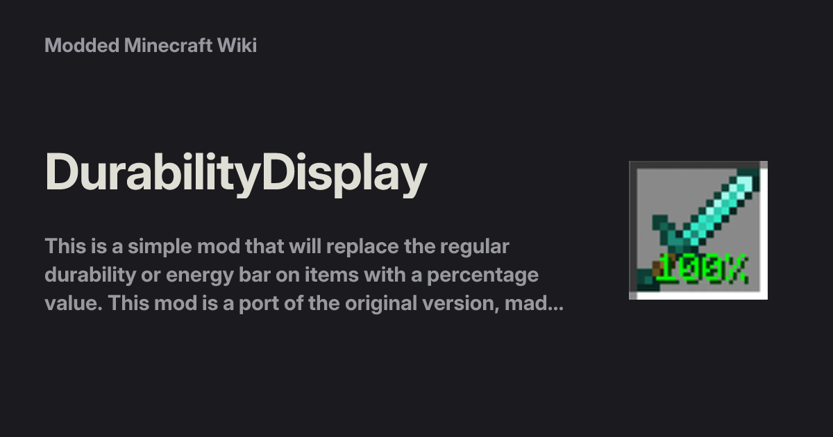 DurabilityDisplay - Modded Minecraft Wiki