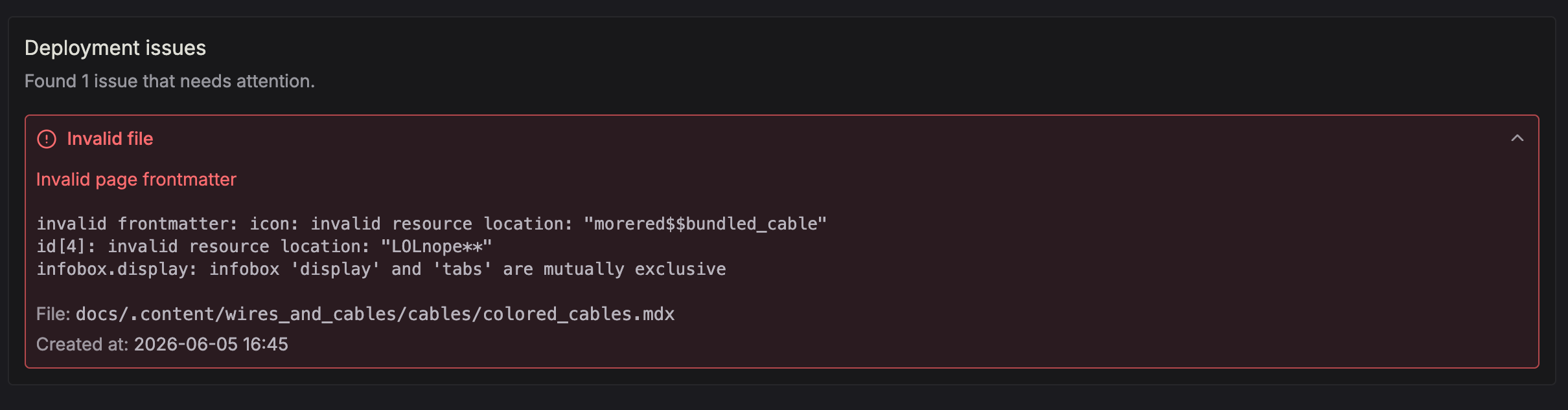 Reported invalid frontmatter issue